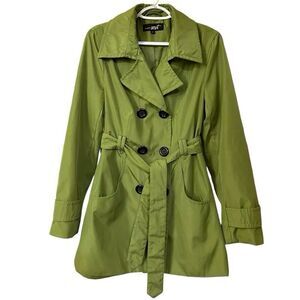 Black Rivet Double Breasted Trench Coat Tie Waisted size M pea green Jacket